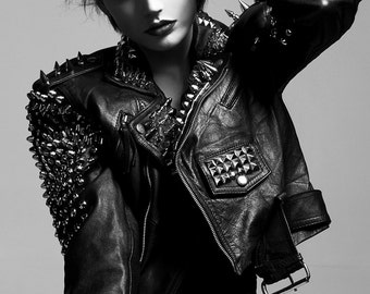 Spiked & Studded Leather Motorcycle Jacket - Punk Metal Moto