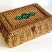 Vintage Sewing Basket Wicker Box Victorian German Antique Edwardian Brown Rattan Storage Container Rustic Home Decor Green Glass Beads