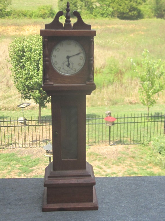 Grandfather Clock Miniature With Elgin Pocket Watch Timepiece