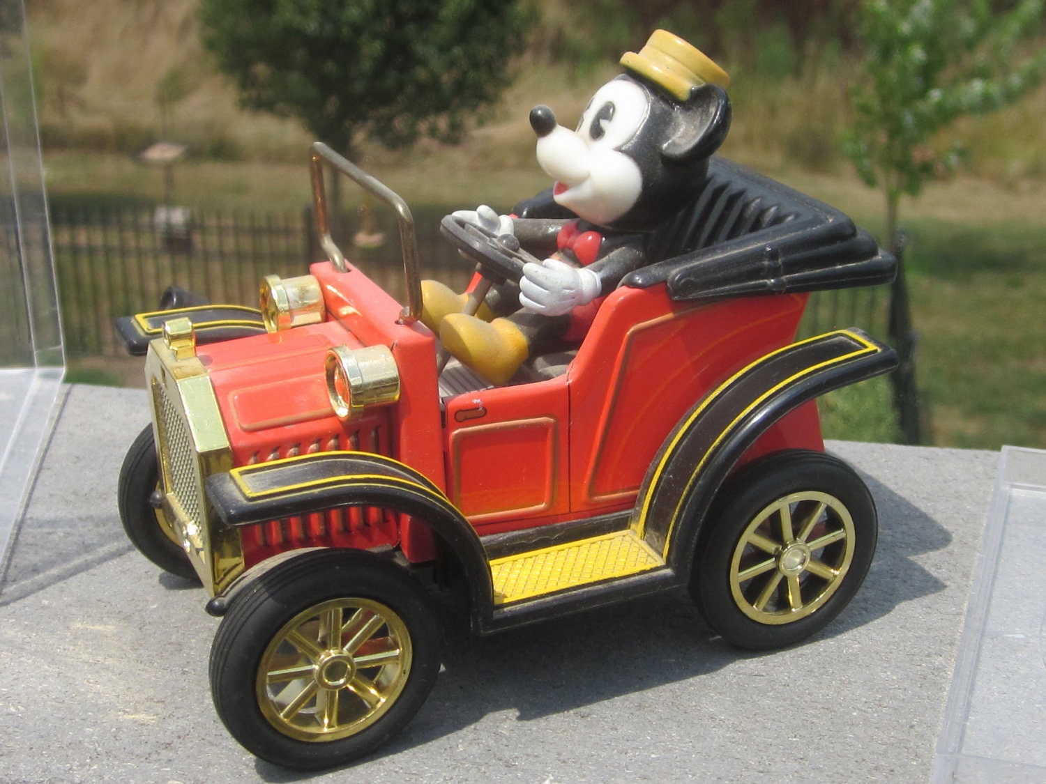 Mickey Mouse Tin Car Masudaya Japan Gear Lever Action Rolling