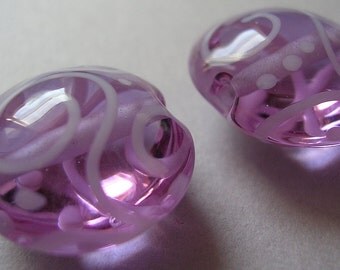 Lampwork Beads Purple Lavender Handmade Glass Lavender Blush Lentils (2)