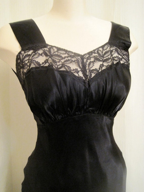 Vintage Black Satin Long Slip Nightgown by retrothreads on Etsy