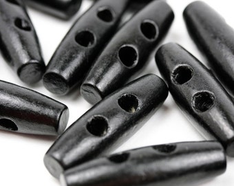 30 Black Toggle Wood Buttons - 35mm 1.375 inches - 2 holes - 30 pcs