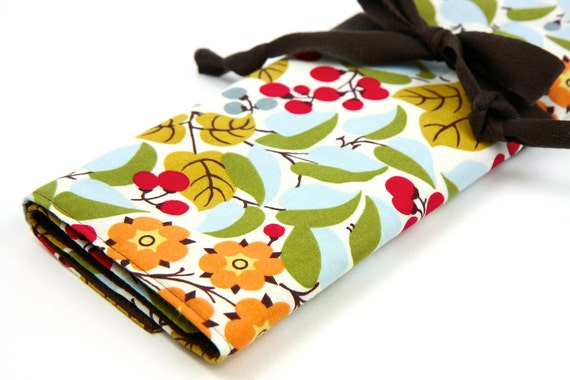Large Knitting Needle Case - Holly - multi 30 brown pockets for all sizes or paint brushes, colored pencils