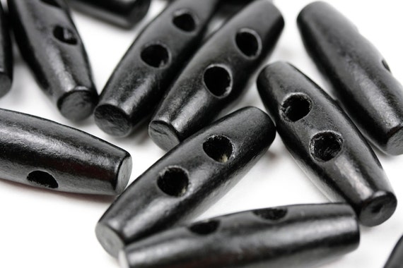 30 Black Toggle Wood Buttons - 35mm 1.375 inches - 2 holes - 30 pcs