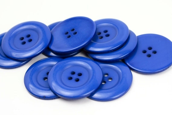 8 Big Blue Resin Buttons - 38mm 1.5 inches - 4 holes - 8 pcs