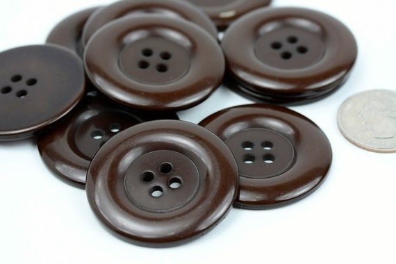 24 Big Brown Resin Buttons - 38mm 1.5 inches - 4 holes - 24 pcs