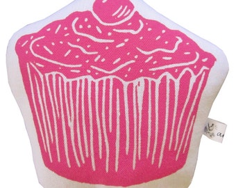 block print cupcake stuffie mini pillow
