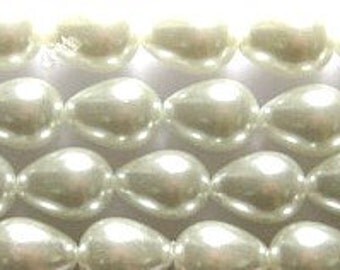 White Tear Drop Glass Pearls 9x7mm 8 in strand 22 beads