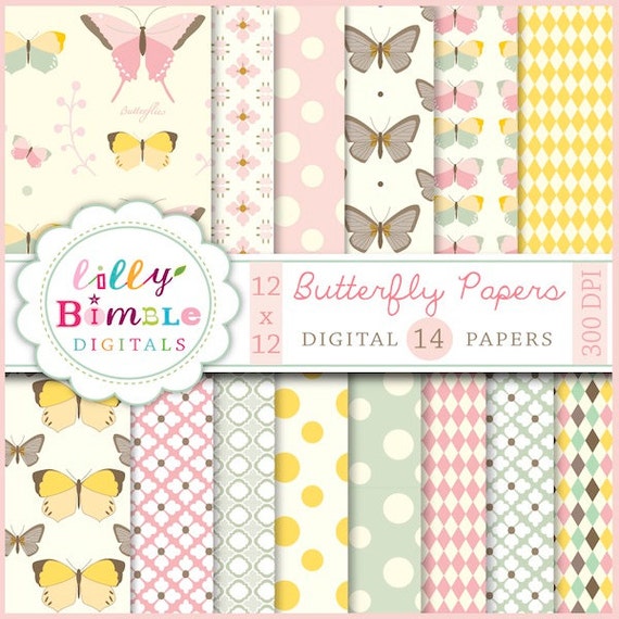 BUTTERFLY PAPERS Digital Scrapbook Papers Commercial Use Included instant download Il_570xn