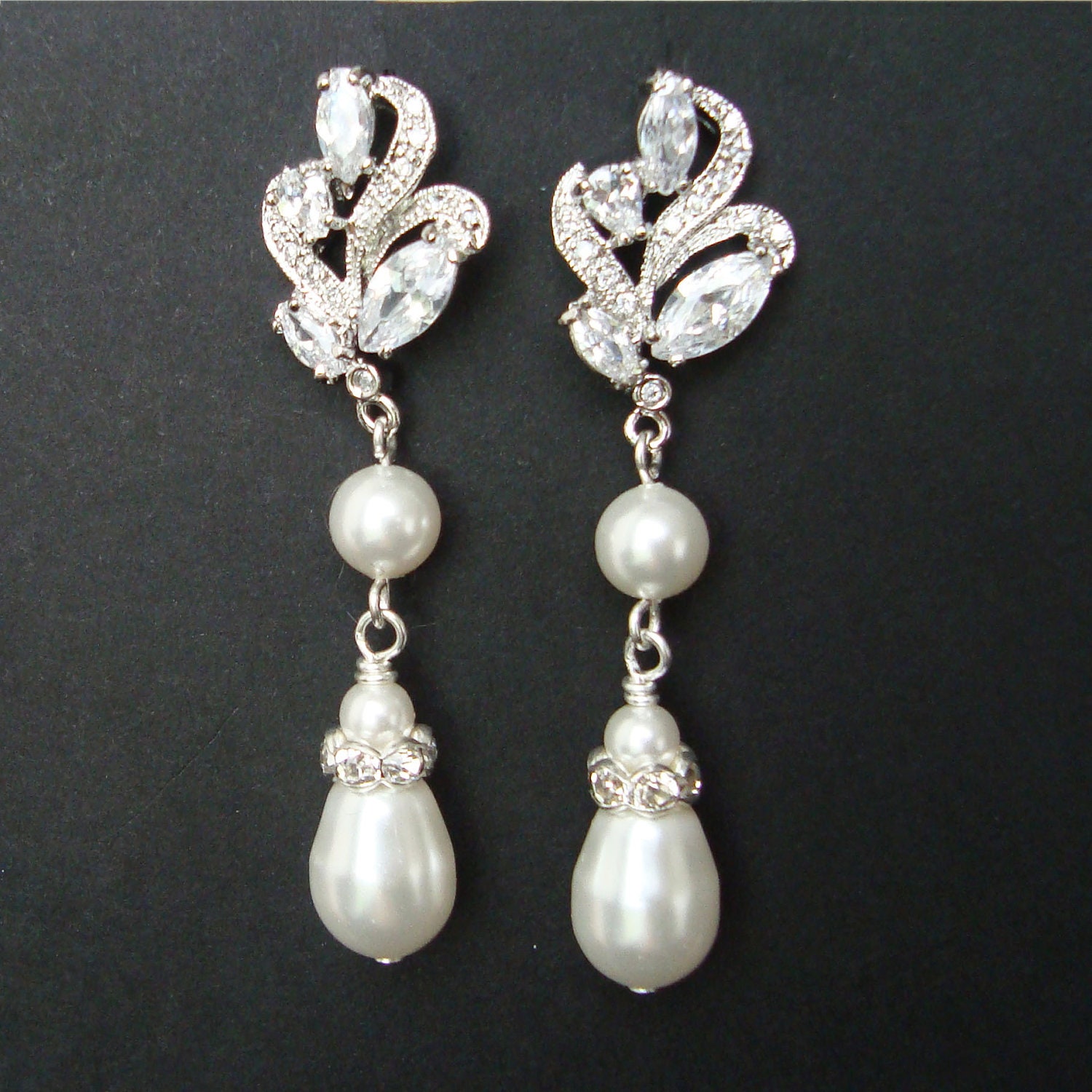 Vintage Bridal Earrings Silver Filigree Leaf Wedding