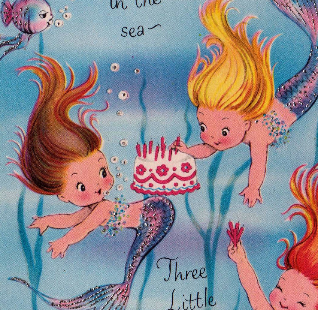birthday wishes little mermaid Greetings Mermaids B2 Card Three Vintage Birthday Little