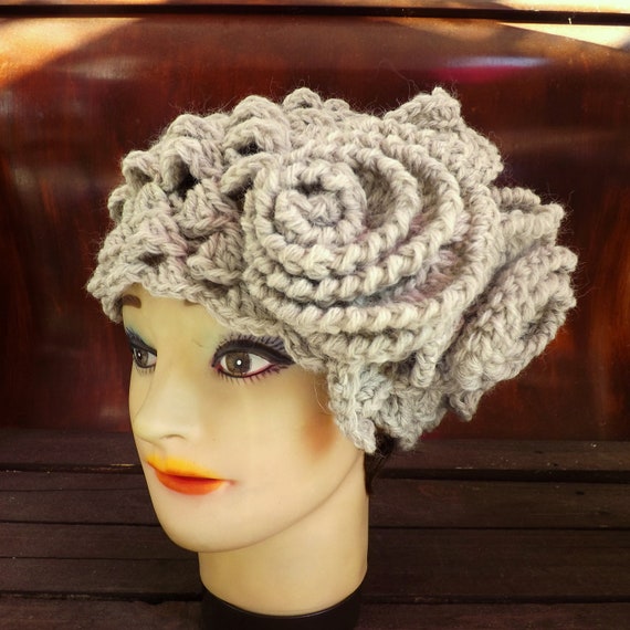 KAREN Crochet Shell Stitch, Crochet Beret Hat, Crochet Flower Hat, Womens Hat Trendy, Womens Wool Hat, Beret Crochet Hat, Biscuit Gray Hat