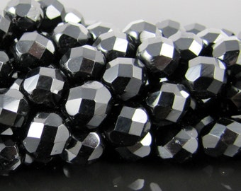 CLOSEOUT SALE for Czech Glass Faceted Firepolish Beads - Jet Black 8mm (25)