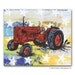Red Tractor Art, Original Panel Painting on Wood