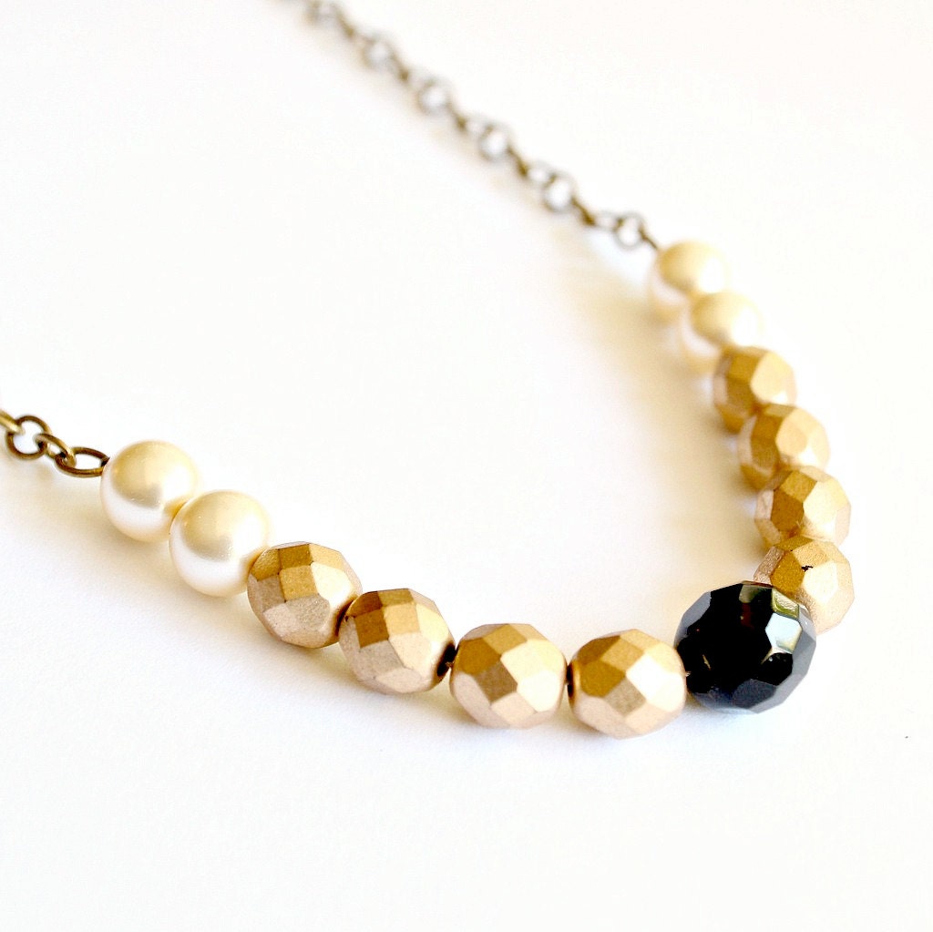 Gold Bead Necklace Black Bead Necklace Pearl Bead Necklace