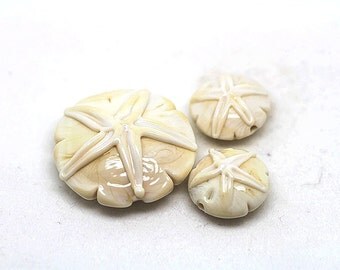 Made to order Margo lampwork beads sand dollar ivory (3)