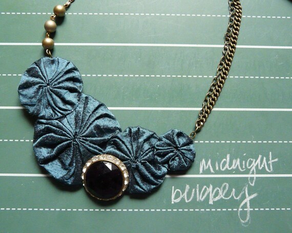 midnight bubbly - silk yo-yo statement necklace with vintage bits