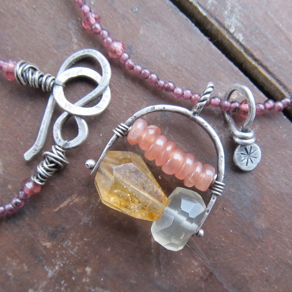 gemstone Necklace Wire wrapped Pendant sterling silver Stirrup