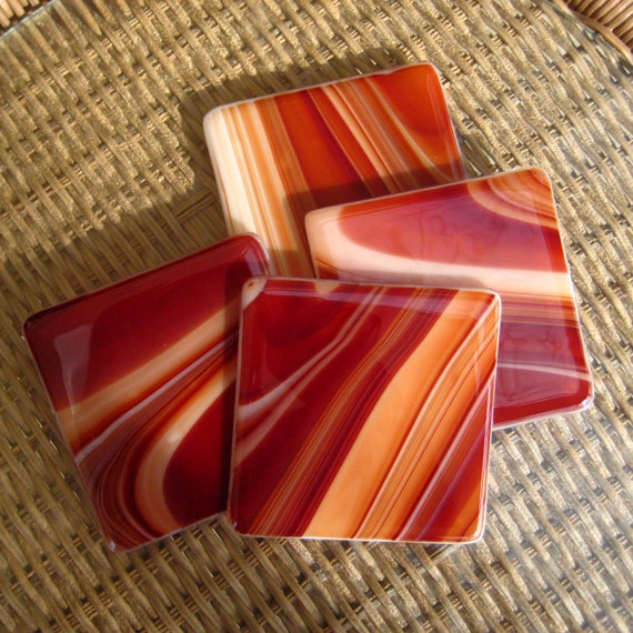 Contemporary Agates Fused Glass Coaster Set of Four by GlassCat