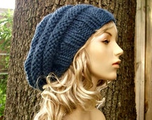 Knit Hat Womens Hat Slouchy Beanie - Original Beehive Beret Hat in Blue Berry Knit Hat - il_214x170.371553445_qa2u