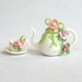 Miniature Green Bow Topped Floral Tea set - Tea for One - OOAK by C. Rohal