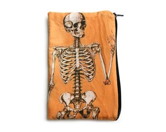 Orange Anatomical Skeleton Makeup Bag