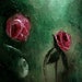 Painting, roses, original oil, flowers, red, green, floral abstract landscape, "Hermitage", 15 x 12 inches
