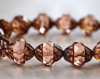 Picasso Czech Glass Turbine Bead Transparent Peach Antique Style Faceted 11x10mm Oval : 10 pc