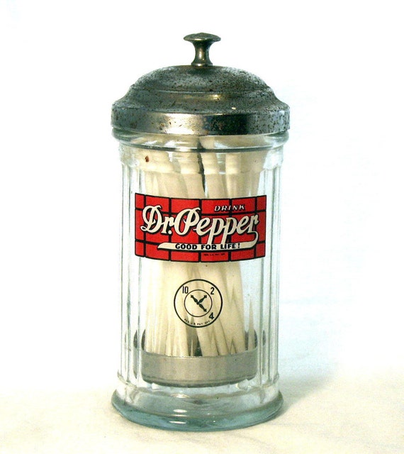 Vintage Straw Dispenser Dr. Pepper Memorabilia Glass