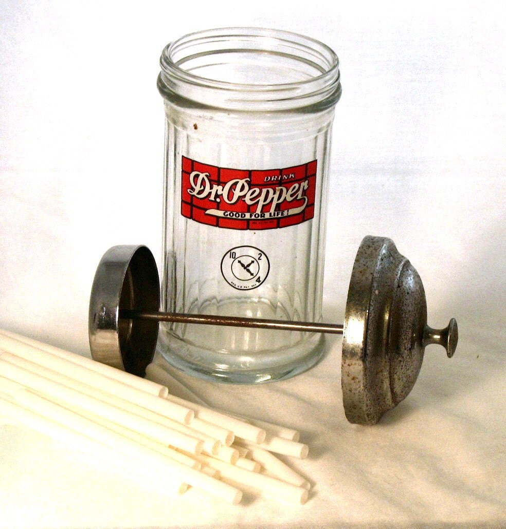 Vintage Straw Dispenser Dr. Pepper Memorabilia Glass