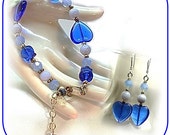 Blue Bracelet Blue Earrings Matching Bracelet and Earrings Hearts and Flowers Bracelet and Earrings Set - B0911-17