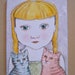 cat art- Blue cat Pink cat- wood cut out - illustration on board- children- nursery art- meow- sweet illustration