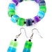 Fruity Blues Beaded Jewelry Set - Bracelet & Earrings - Grape, Lime, Blueberry, Bright, Colorful, Sweet, Striped, Square - Women, Girl, Teen