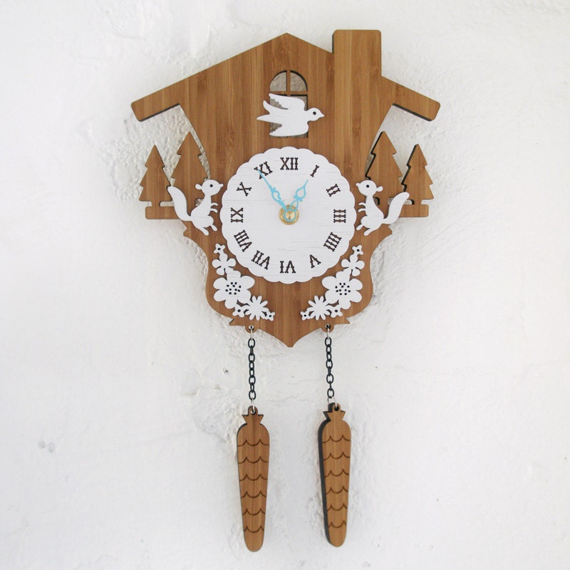 Cuckoo Clock Modern woodland Squirrels Style A by decoylab on Etsy