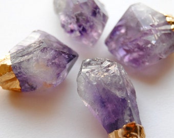 Raw Amethyst Crystal Necklace - Small - Gold Plated - FREE US Shipping