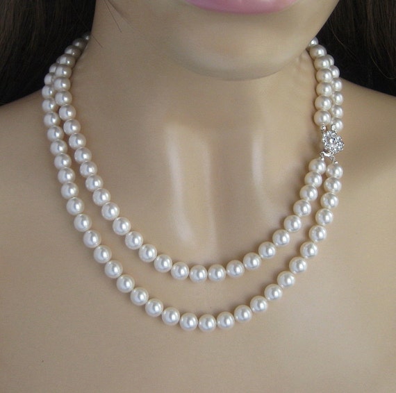 Wedding Jewelry Double Strand Pearl Necklace Pearl Bridal