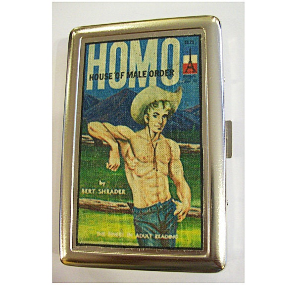 gay pulp wallet retro beefcake pin up vintage cigarette case