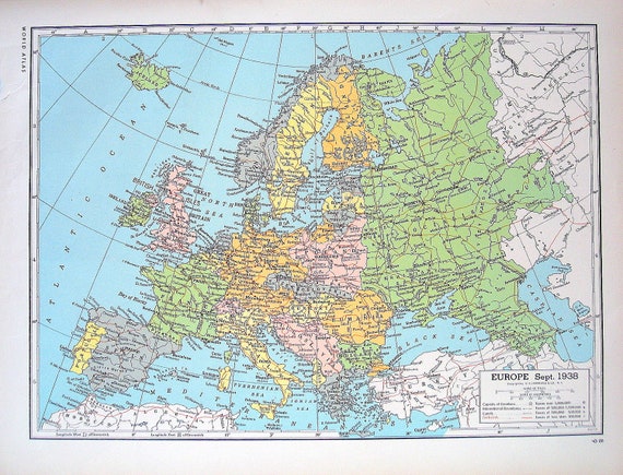 Europe Sept 1938 Mediterranean Sea Map 1947 by mysunshinevintage