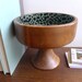 Pedestal Bowl : Hand-painted Blue/Green Dots Black Design