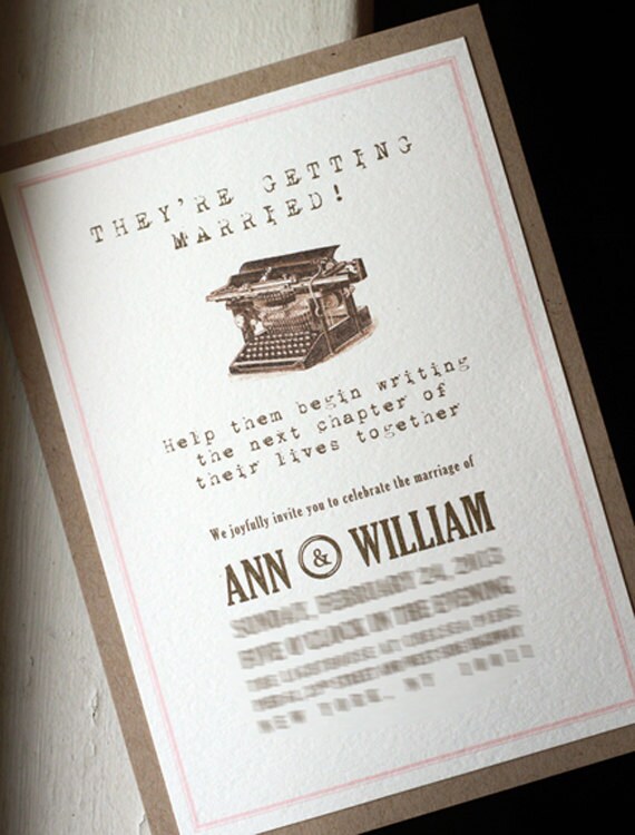 Items Similar To Typewriter Invitations Vintage Library Wedding Items Similar To Typewriter Invitations Vintage Library Wedding Pink And Brown Antique Book Rustic Weddings On
