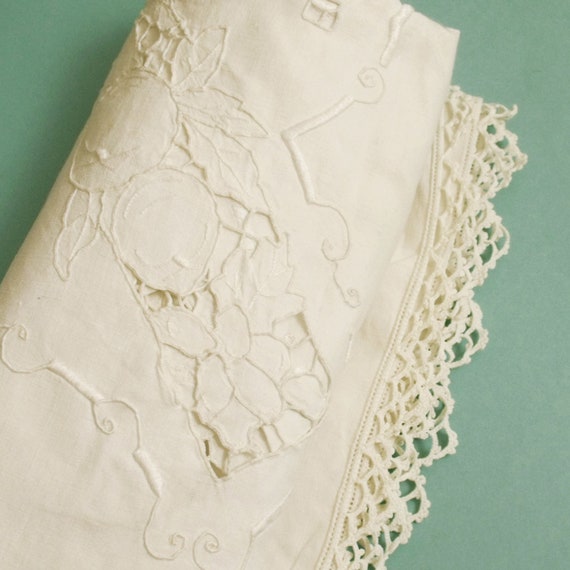 SALE Vintage Portuguese linen Madeira tablecloth