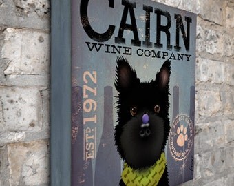 Cairn Terrier Winery company original graphic illustration on gallery wrapped canvas by Stephen Fowler