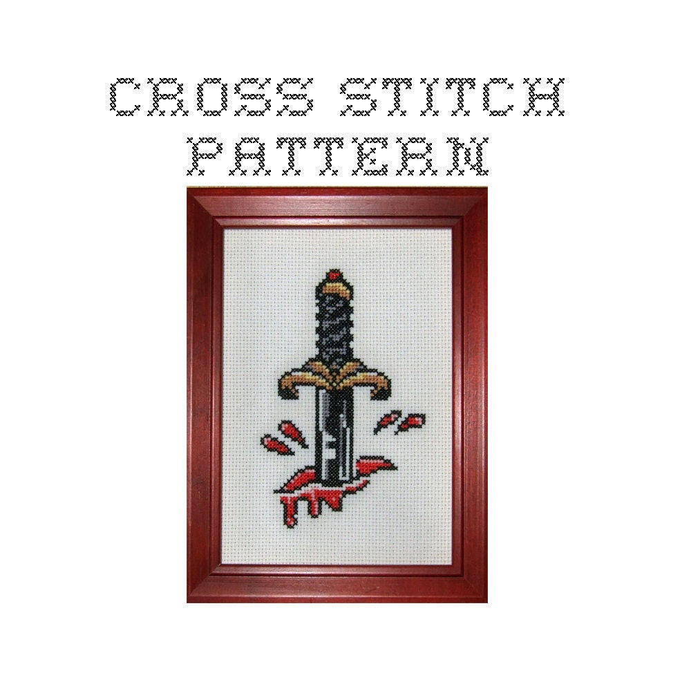 diy dagger tattoo flash pdf original cross stitch pattern diy dagger tattoo flash pdf original cross stitch pattern