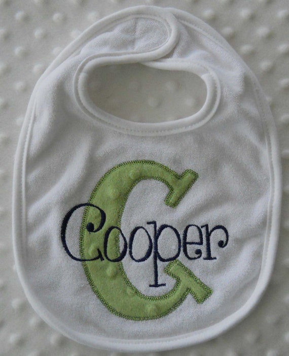Baby Boy Bib with Appliqued INiTiaL in MiNKy and embroidered