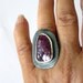 Large Sapphire and silver ring, Burgundy hue handcrafted freeform September stone