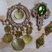 Vintage Green Rhinestones, Glass & Mother of Pearl Jewelry Reuse Lot, Destash