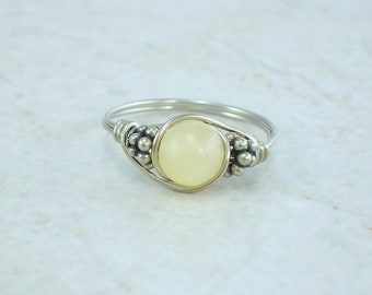 Sterling Silver Aragonite and Bali Bead Ring
