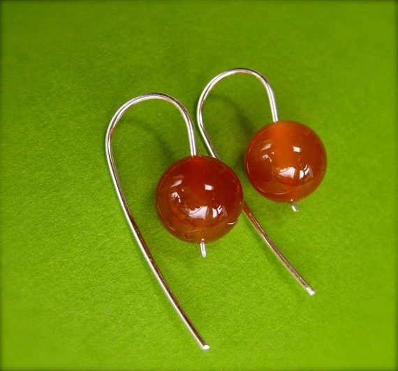 Carnelian Earrings, Orange Gemstone Hoops, Modern Drop Hoops