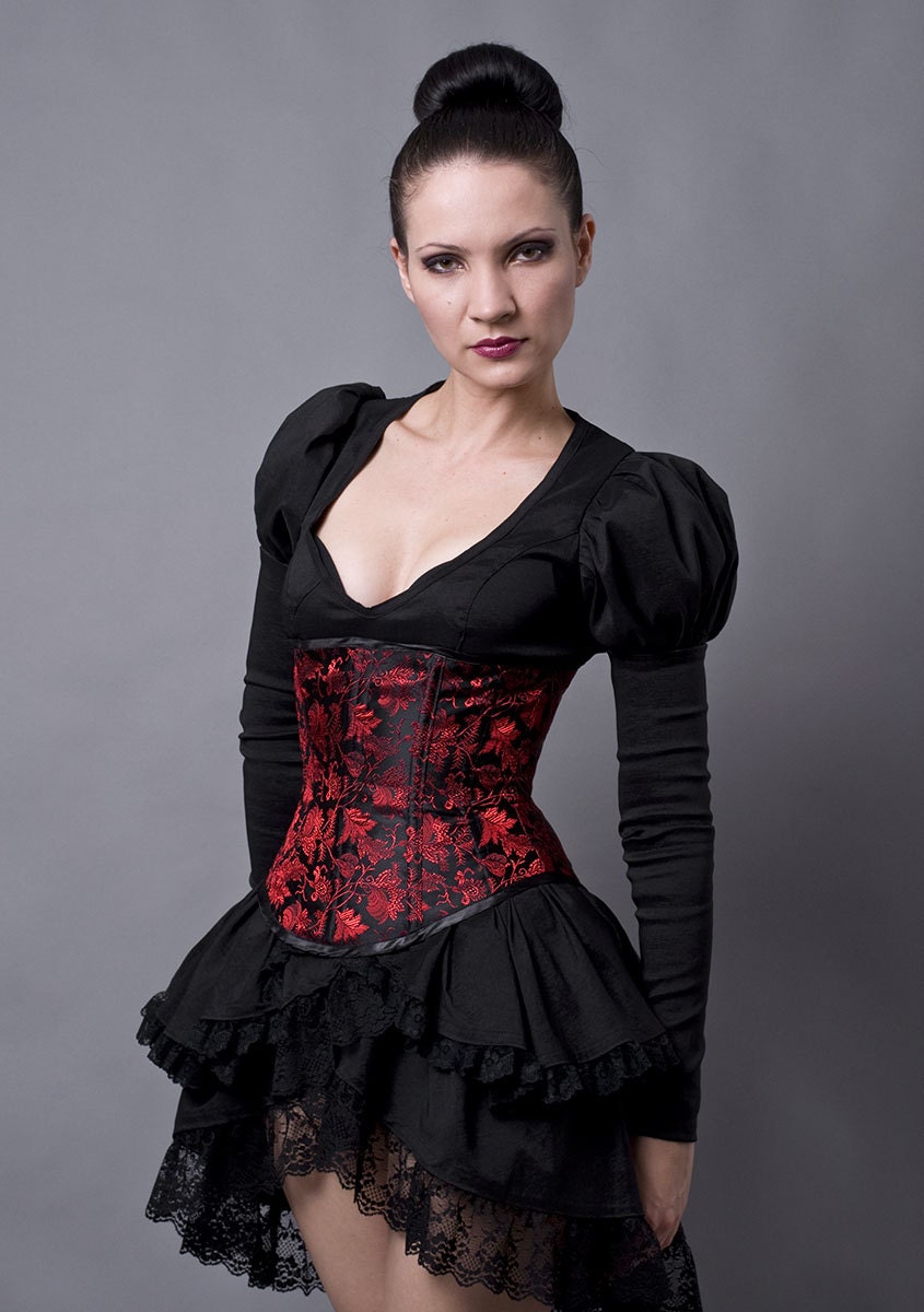 Black and Red Satin Underbust Corset-Made to Measure